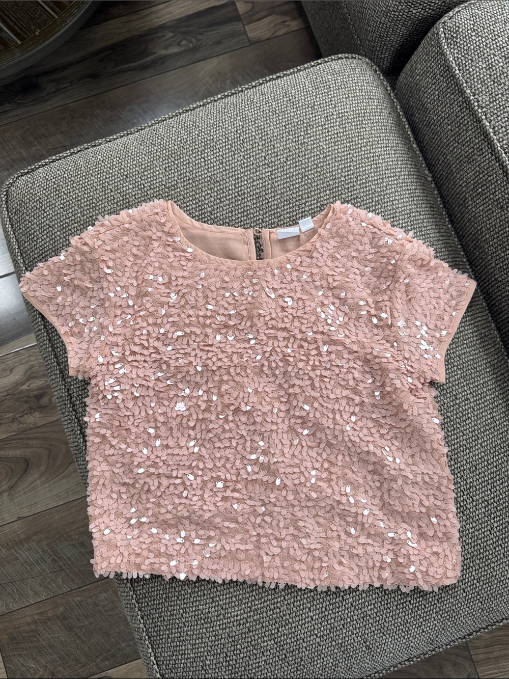 GAP Pink Sequin Petal Short-Sleeve Top